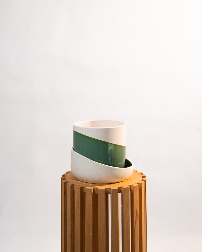 Cache pot artisanal, Vert olive, 16cm